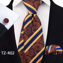 领带方巾口袋巾袖扣三件套色织提花 复古休闲英伦风配饰条纹领带