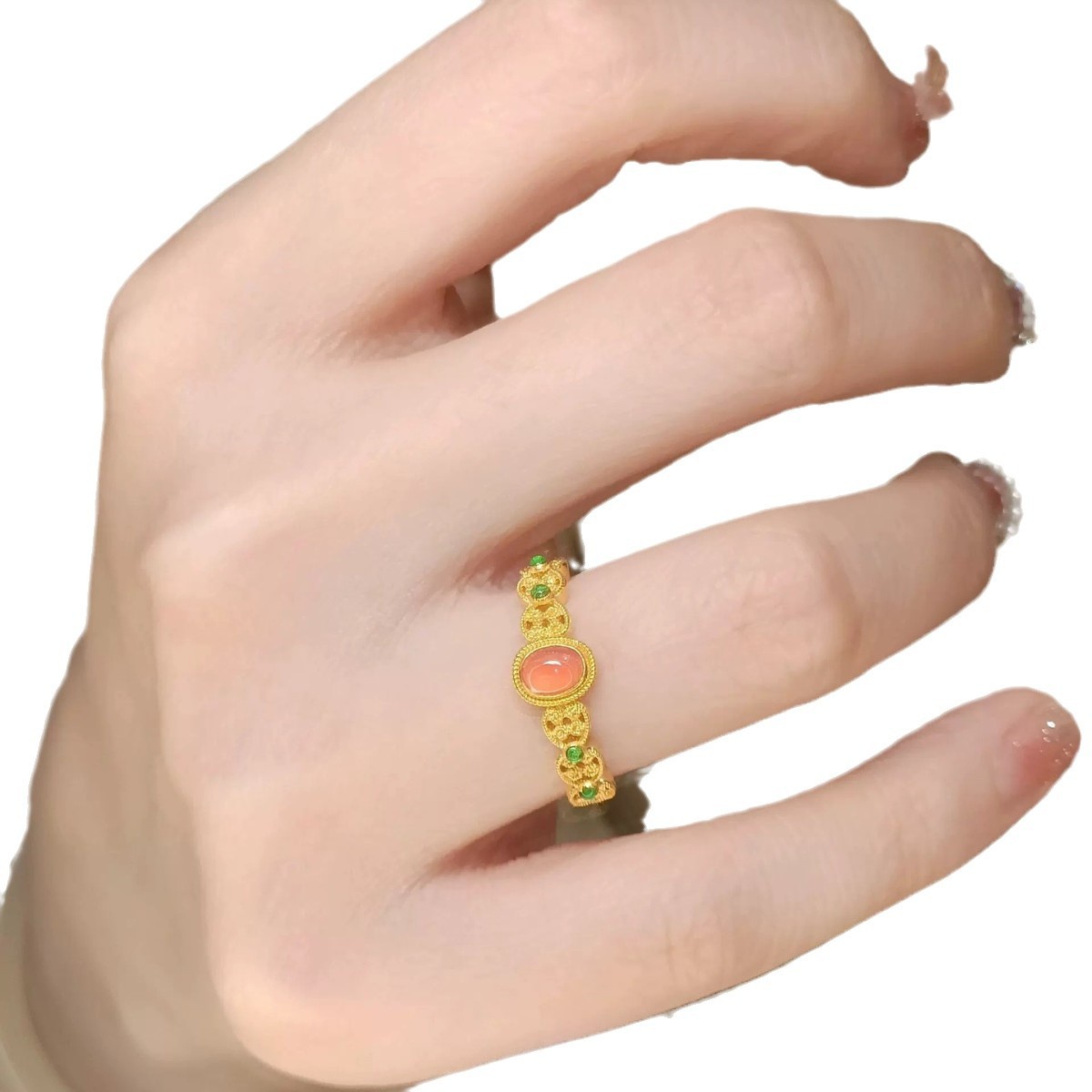 Bague de luxe en soie pour palais du Vietnam, fleur de vent, sable doré, phénix, hibiscus, petit palais, pinson, anneau léger, bijoux de bouche_voghion.com