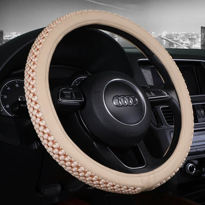 Steering wheel cover with Good Woven Feel, Ice Silk - premium-beige-38cm
