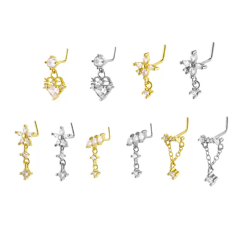 亚马逊跨境流苏链条鼻环铜镶锆鼻饰Tiktok时尚人体穿刺饰品厂家售