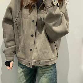 美式复古短款亲肤外套女春秋季2025新款慵懒中性风宽松夹克上衣