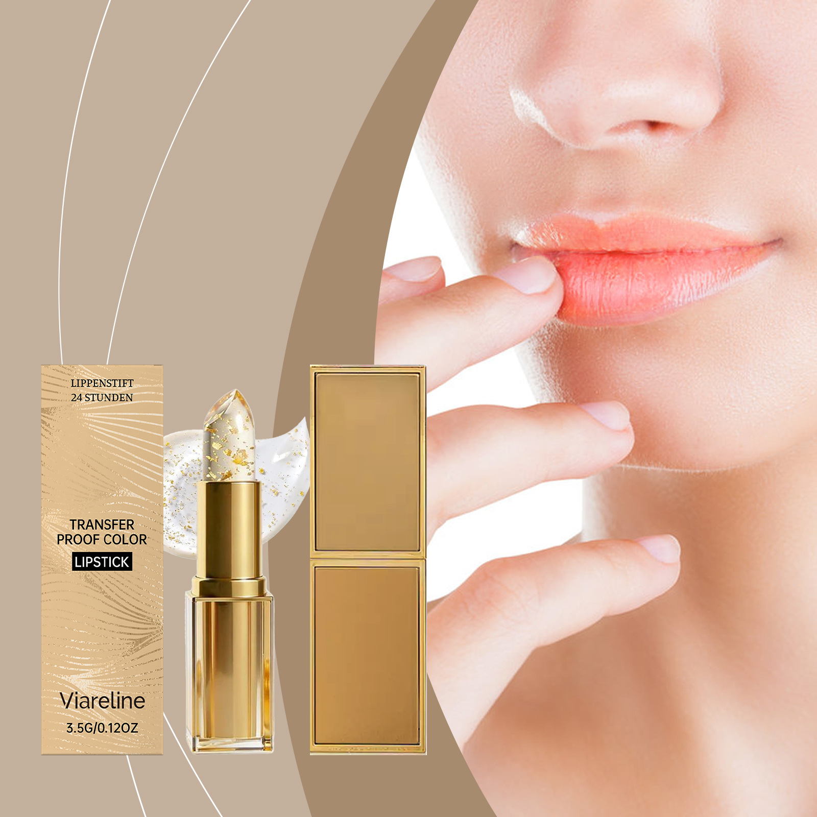 Viareline Gold Foil Color-Changing Moisturizing Lipstick, Lightweight Texture, Non-Sticky, Leaves Lips Soft, Hydrated, and Shiny