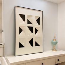 实物装裱立体卡纸精切挂画意式黑白极简样板房客厅餐厅玄关装饰画