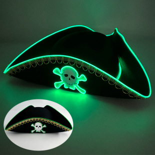 Halloween cos performance costume props Caribbean Phnom Penh Pirate Captain Hat LED Luminous Skull Pirate Hat