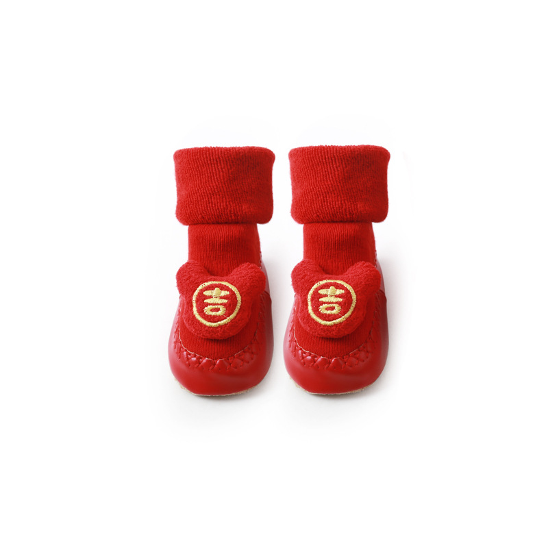 20 nuevo Otoño e Invierno Terry engrosó zapatos y calcetines de bebé Año Nuevo rojo antideslizante piso calcetines para niños pequeños calcetines para bebés recién nacidos