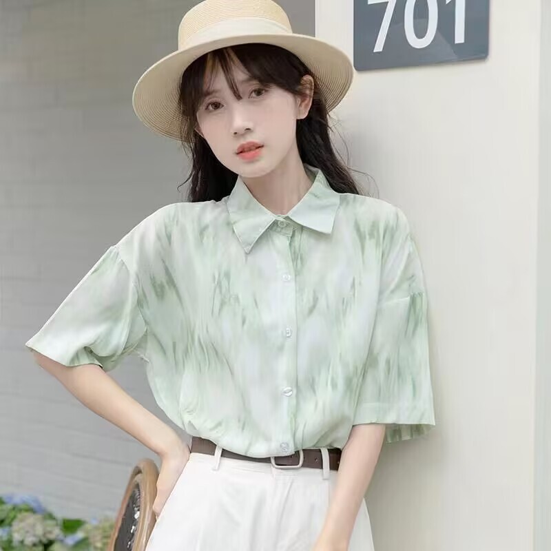 海辺のリゾートスタイルの花柄シャツ夏ルーズカジュアル香港スタイルレトロフラワールーズ半袖シャツ女性のトップ|undefined