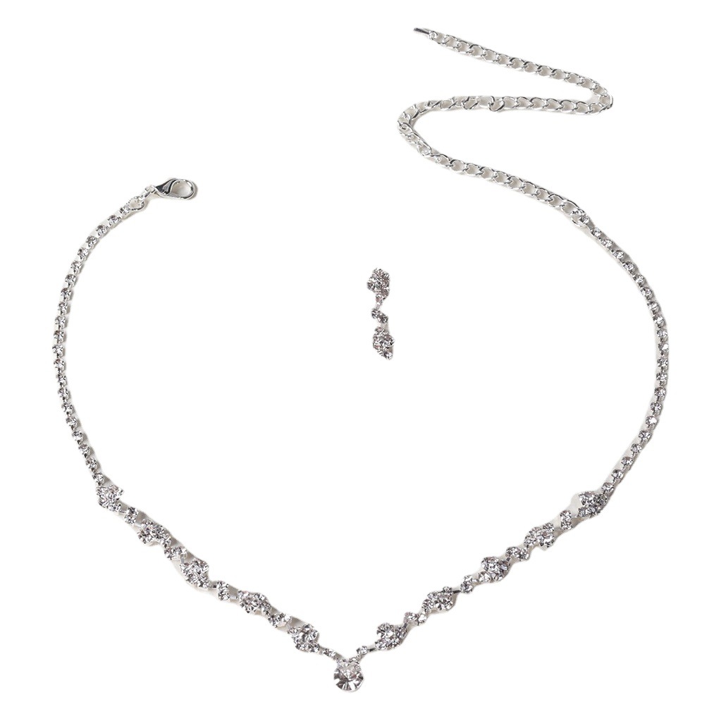 Cross-border Explosions European and American Fashion Elegant Flash Diamond Necklace Earrings suit Bridal Jewelry Women's Wedding Accessories 4867