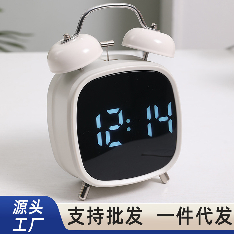Creative High-Volume Metal Powerful Ringing Clock Led Clock for Difficulty Getting up Multifunctional Clock Gh8032 Ringing Clock