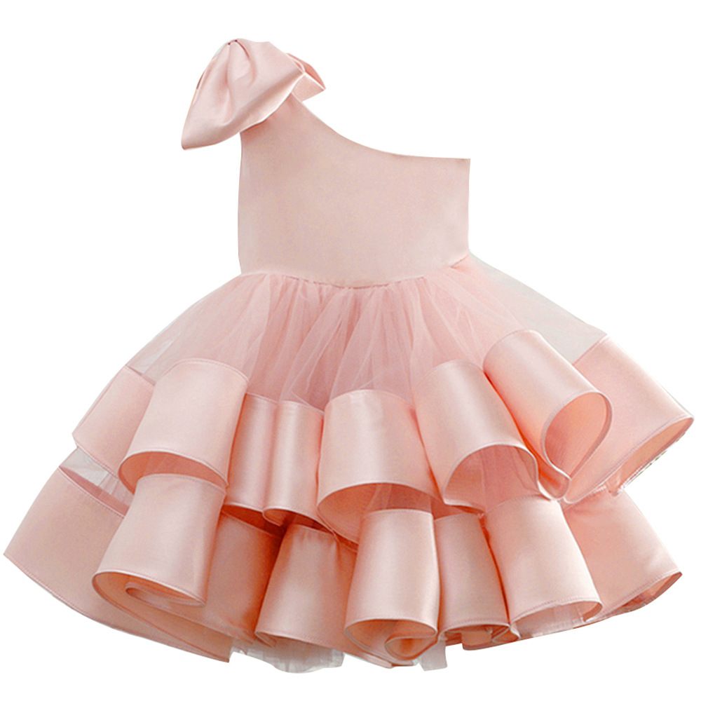 Vestido de novia transfronterizo europeo y americano para niños nuevos rendimiento de un solo hombro para niñas de verano Princesa falda hinchada entrega de una sola pieza