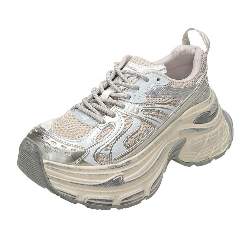 Barras reflectantes plateadas color combinado con zapatos de terciopelo de fondo grueso de invierno 2025 nuevos zapatos deportivos casuales de alta altura de panda