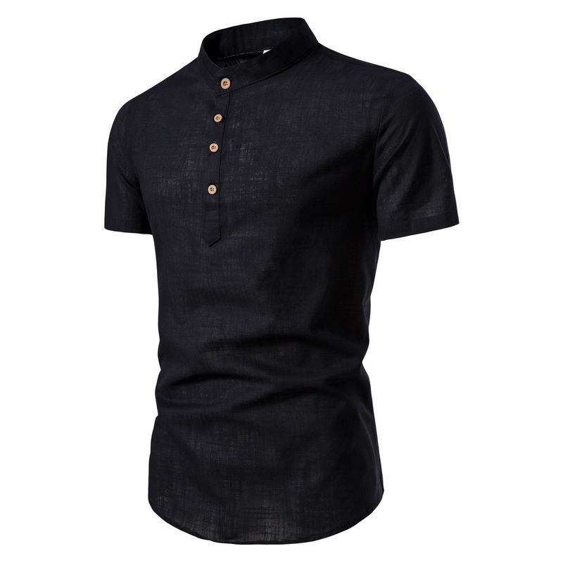 2023 caliente verano lino fino color sólido soporte collar hombres camisa casual manga corta comercio exterior camisa hombres M302