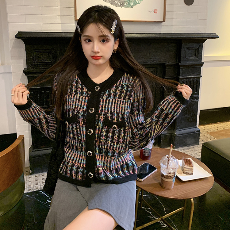 2023 Autunno Nuovo Moda Eleganza Cappotto Donna Stile Lazy Piccolo Girocollo Maglia Top_voghion.com