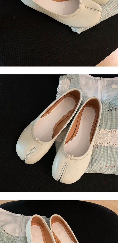 Giày búp bê nữ da bò mũi tách ngón đế bệt kiểu giày lười — Bạc vân nứt, hàng có sẵn, Hàng có sẵn màu trắng, Hàng có sẵn màu đỏ, Màu nâu, hàng có sẵn chi tiết 36