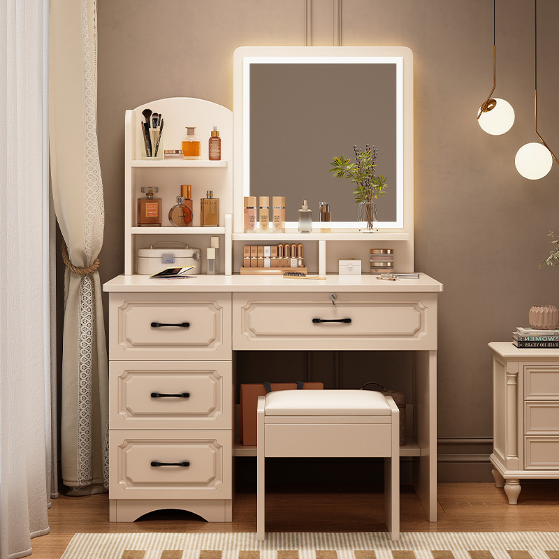 Dressing Table for Small Apartment with Mirror Storage Makeup Integrated Table Modern Simple European Style Master Bedroom Dressing Table Dressing Table for Small Apartment with Mirror Storage Makeup Integrated Table Modern Simple European Style Master Bedroom Dressing Table