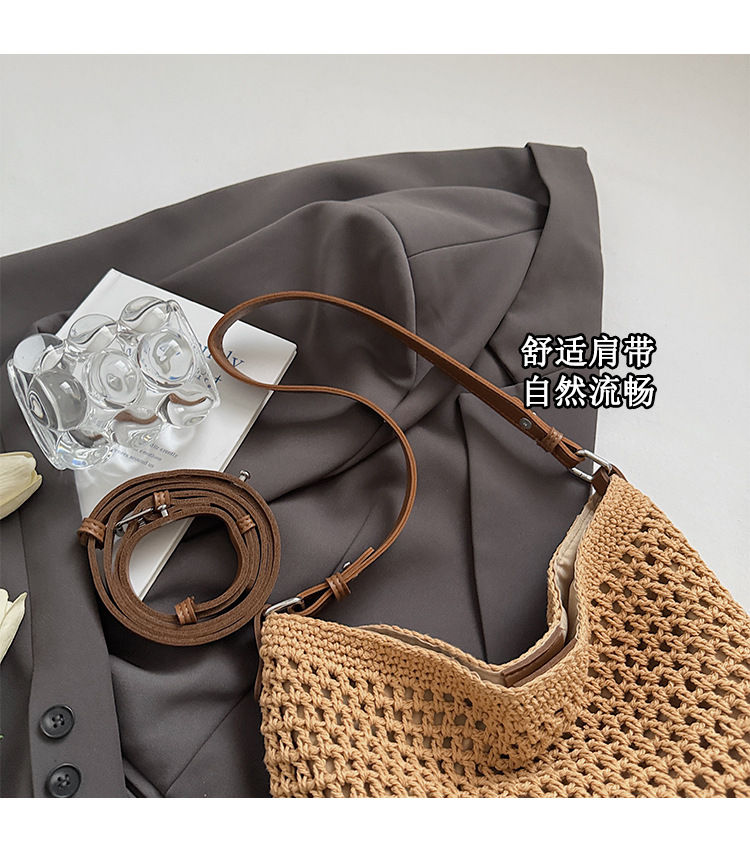 Summer hollowed-out knitted underarm bag for women, 2025 new style, laid-back and relaxed, seaside vacation style single-shoulder crossbody bag undefined