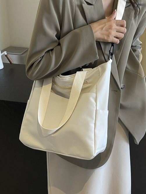 2024 lona de color sólido, personalidad de tendencia, bolso casual diario, bolso de mujer simple, bolso de hombro, bolso de mensajero, bolso de mujer con cremallera