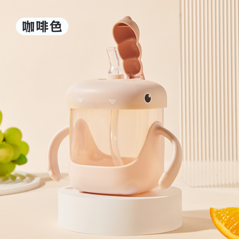 Dinosaurio de dibujos animados taza de aprendizaje infantil con mango, escala de jardín de infantes, taza de paja para bebés, taza de leche, regalo de leche