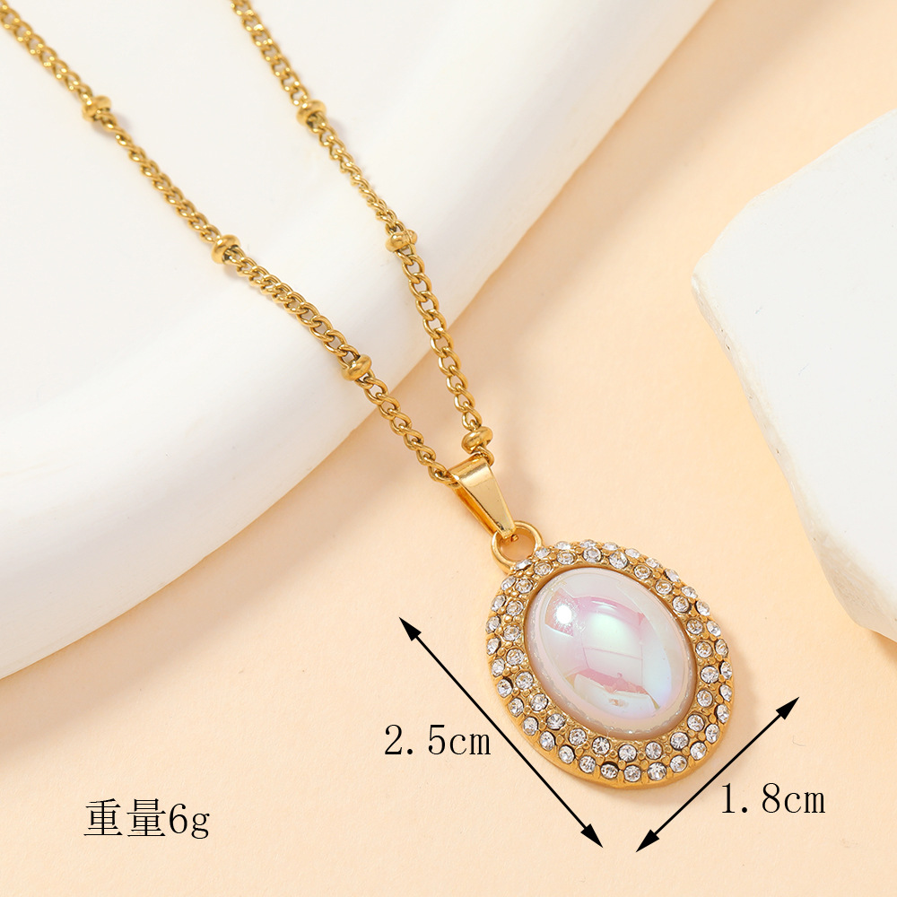 Colgante único, fundición de acero inoxidable, joyería de lujo ligera, amor, ovalado, gemas de colores, diamantes completos, accesorios de collar de bricolaje