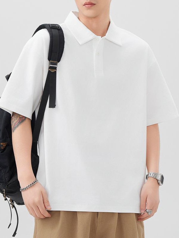 Mingge | Summer New 260g Solid Color Lapel POLO Shirt Men's Fashion Joker Loose Casual Short Sleeve Top