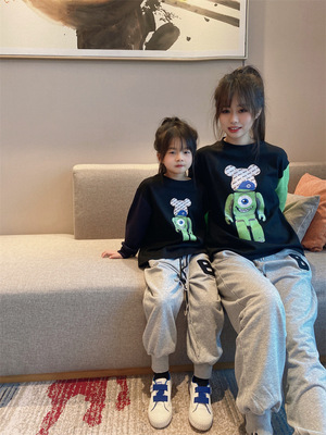 乐可儿2022春夏洋气亲子装男女童中小童拼色暴力熊拼色时髦童卫衣|ms