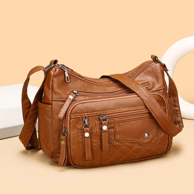 Amazon Fashion Four Seasons Soft Leather Multi-compartment Multi-pocket High-end Sense Multi-layer Shoulder Crossbody Bag Women's Bag