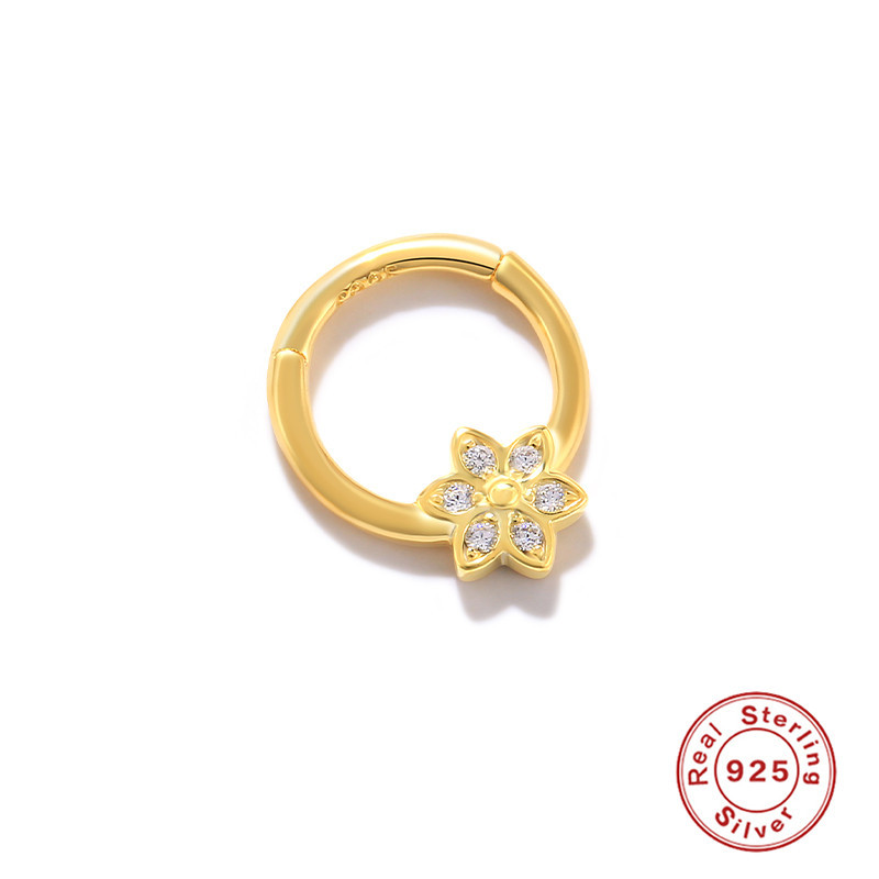 S925 plata de ley relámpago súper flash con incrustaciones de joyas de perforación estilo europeo y americano INS estilo francés exagerado mini pendientes pequeños anillo de nariz