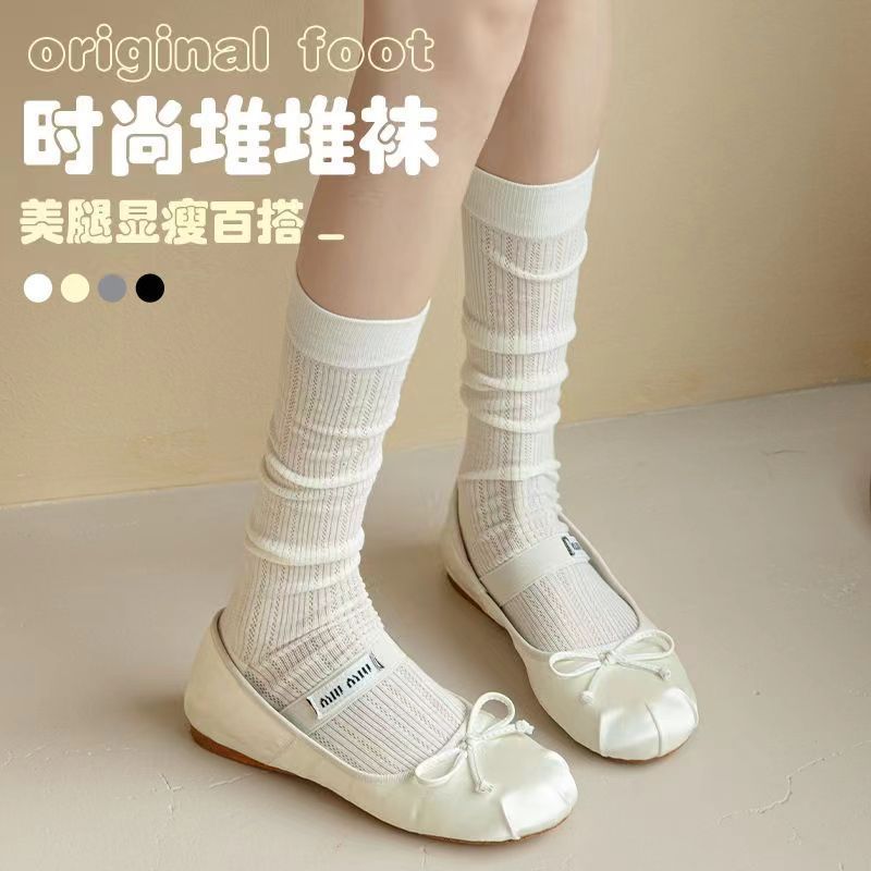 Summer Thin Pure Cotton Calf Socks for Women, Sweet Long Tube Slouch Socks, All-Cotton, Sweat-Absorbent, Antibacterial, Odor-Resistant, Breathable Jk