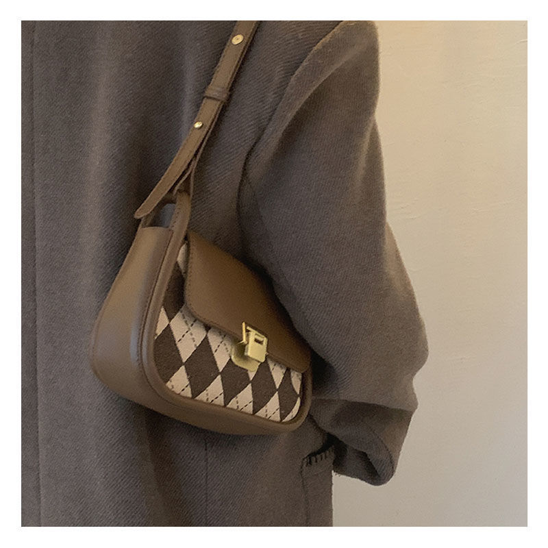 Borsa a spalla donna stile francese retro a quadri a sella_voghion.com
