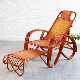 Real Rattan Chair Balcony Lounge Chair Foldableing Chair Elderly Nap Chair Lazy Leisure Rattan High Backrest Adjustable Nap Chair Y^