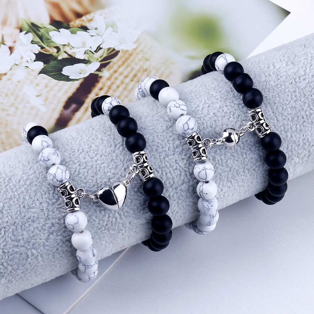 19g Weight Bracelets Classification 2 Pieces Quantity Holiday, Daily Occasion Natural Stone Alloy Magnet Material Heart Shape Pattern Unisex Gender Beaded, Knitting Design Simple Style, Classic Style Style Simple Style Classic Style Heart Shape Natural Stone Alloy Magnet Bracelets In Bulk 10