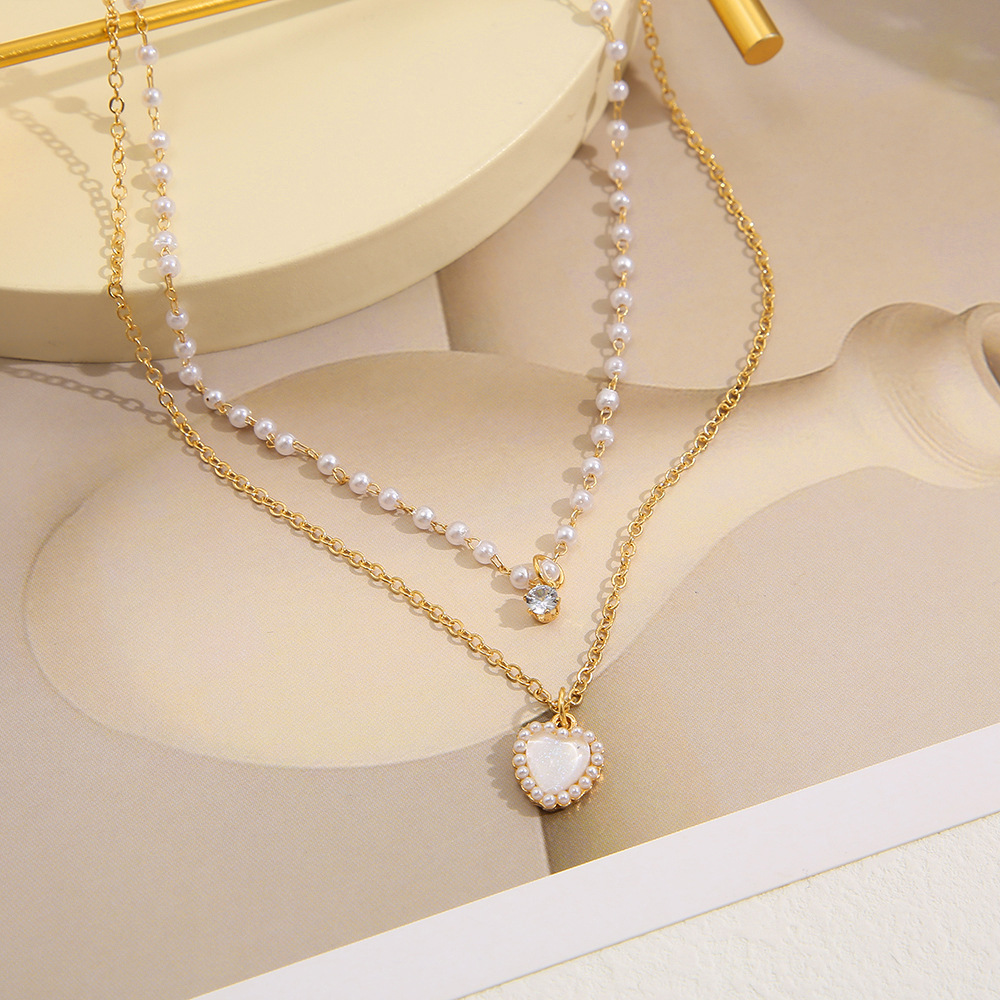 new ins necklace High sense niche baroque heart pendant double-layer clavicle chain_voghion.com