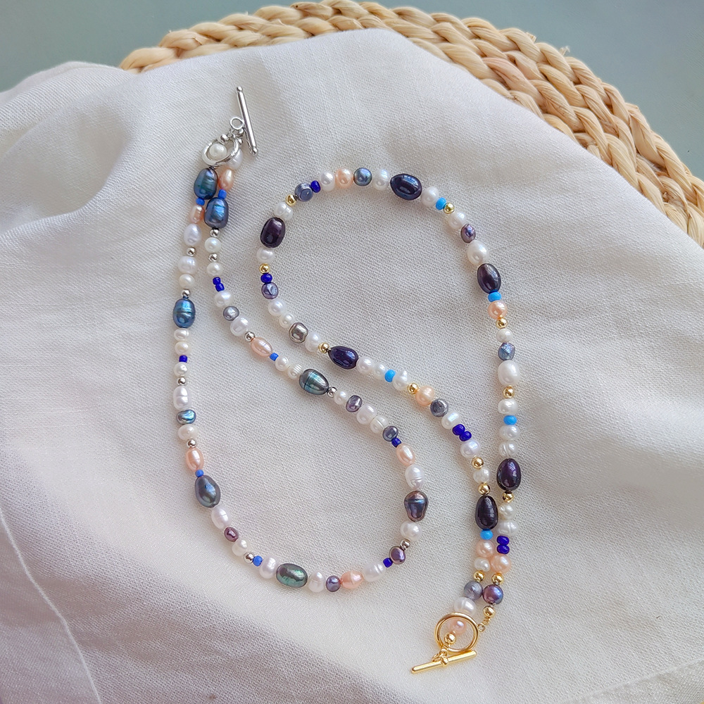 20g Weight Sweet Multicolor Freshwater Pearl Copper Beaded Knitting Plating Necklace