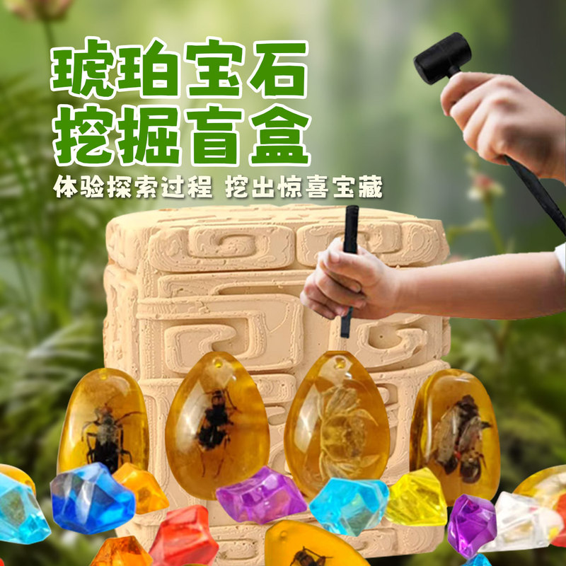 Children's Archaeological Excavation Toys Fossil Specimens Amber Insect Elf Blind Box Boys and Girls Handmade Gemstone Treasure Hunting