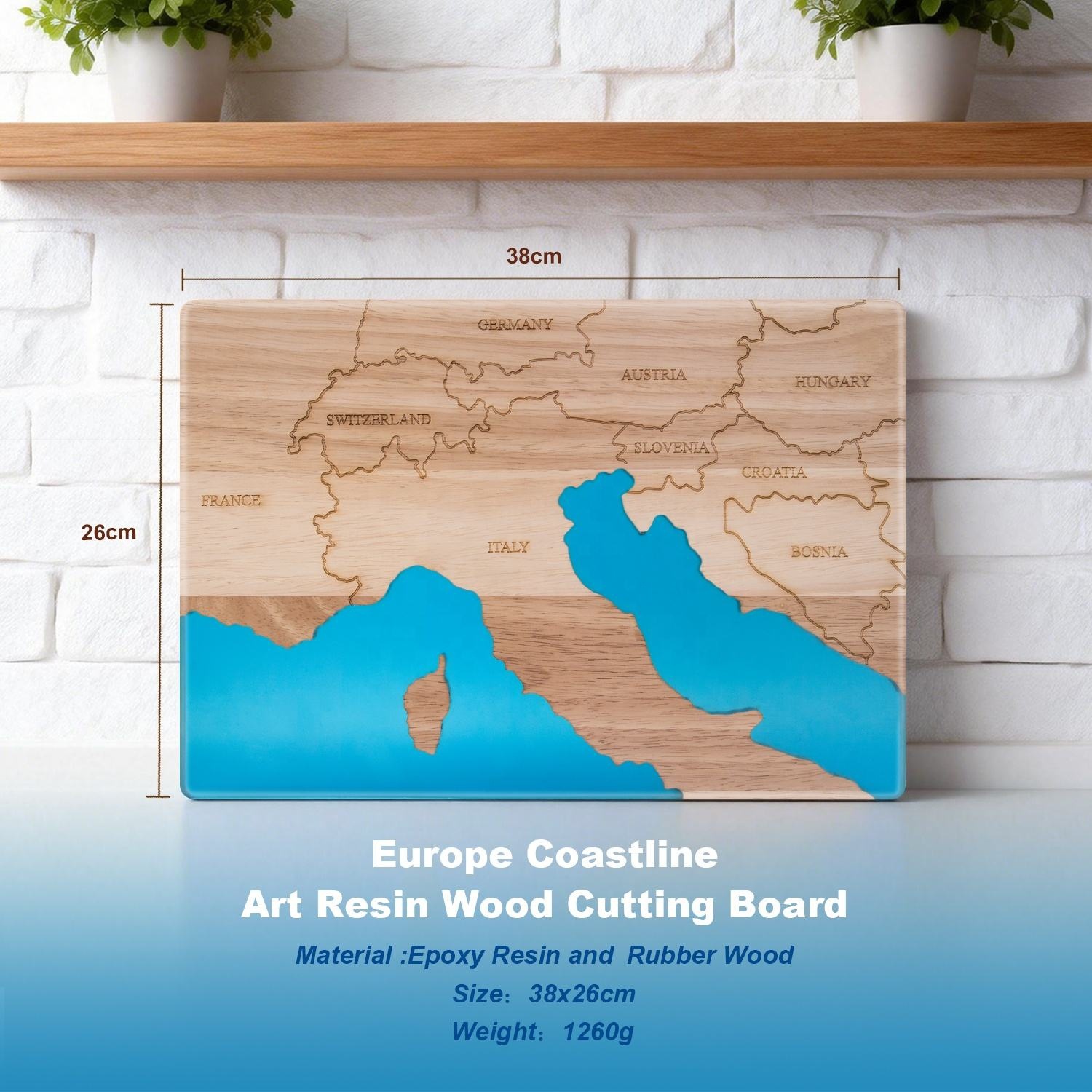 欧洲海岸线木质砧板地图雕刻工艺家用菜板厨房备餐摆盘两用餐板