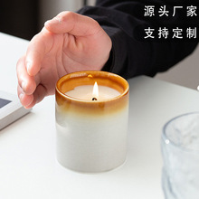 定制LOGO中温窑变色釉香薰蜡烛罐外贸出口烛台白色陶瓷蜡烛杯大豆