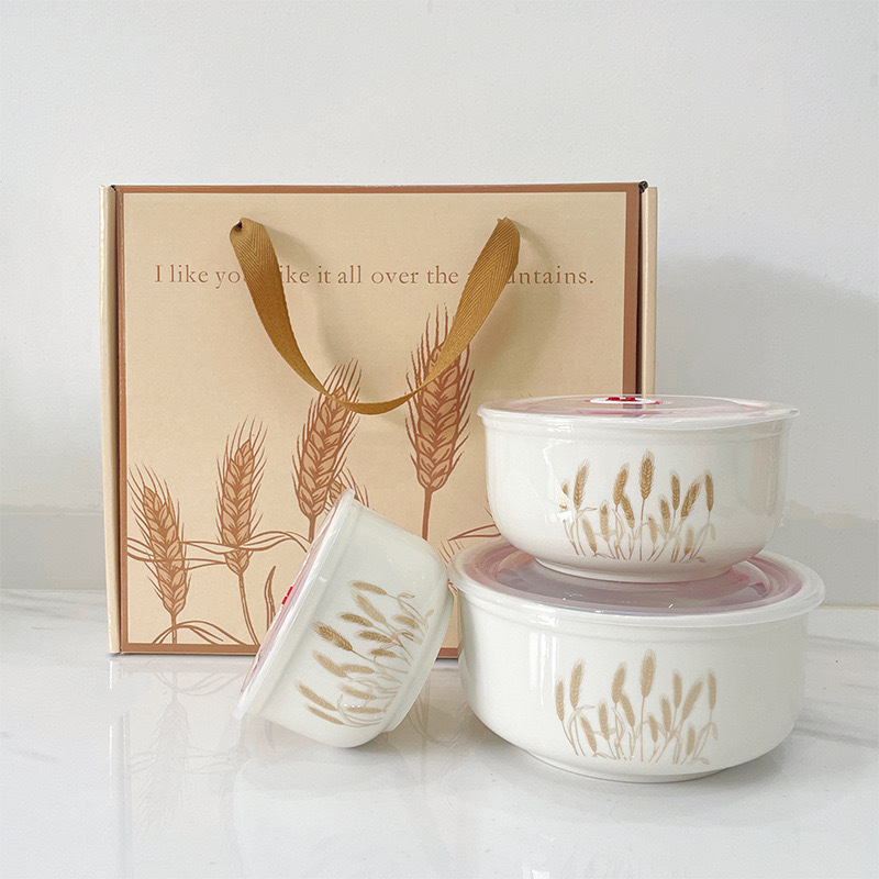 Ceramic Preservation Bowl Three-Piece Set, Sealed Lunch Box, Creative Gift Bowl Set, Promotional Gift for Opening Events, with Logo Printing Ceramic Preservation Bowl Three-Piece Set, Sealed Lunch Box, Creative Gift Bowl Set, Promotional Gift for Opening Events, with Logo Printing