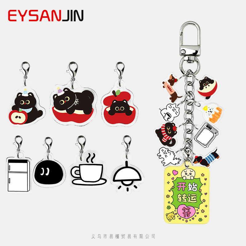 Wholesale DIY Acrylic Keychains Cartoon Apple Cat Dachshund Dog Pendant Backpack Zipper Head Decoration Pendant