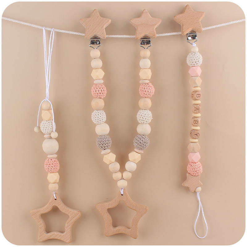 Bebé de dibujos animados de haya estrella mordedor juguete creativo DIY silicona chupete cadena pulsera coche colgando conjunto de cuatro piezas