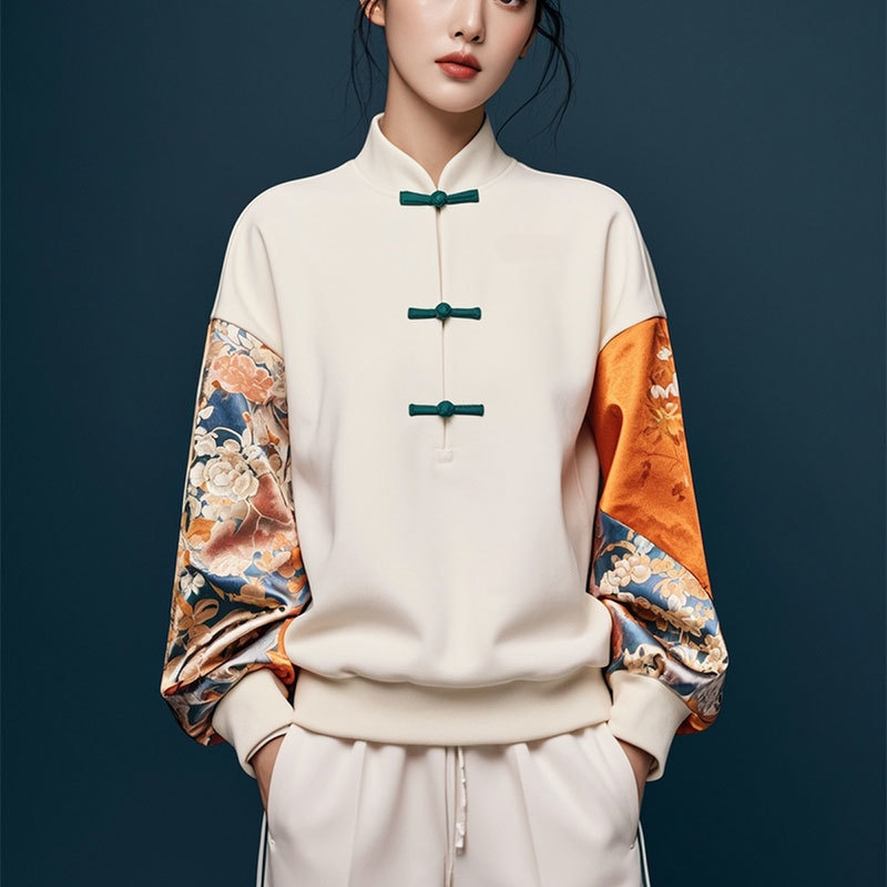新中式国风卫衣盘扣立领禅意上衣女秋冬新款时尚复古别致长袖小衫|undefined