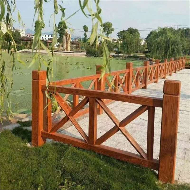 山东烟台景区水泥木护栏混凝土预制木护栏河道池塘栏杆河堤扶手围