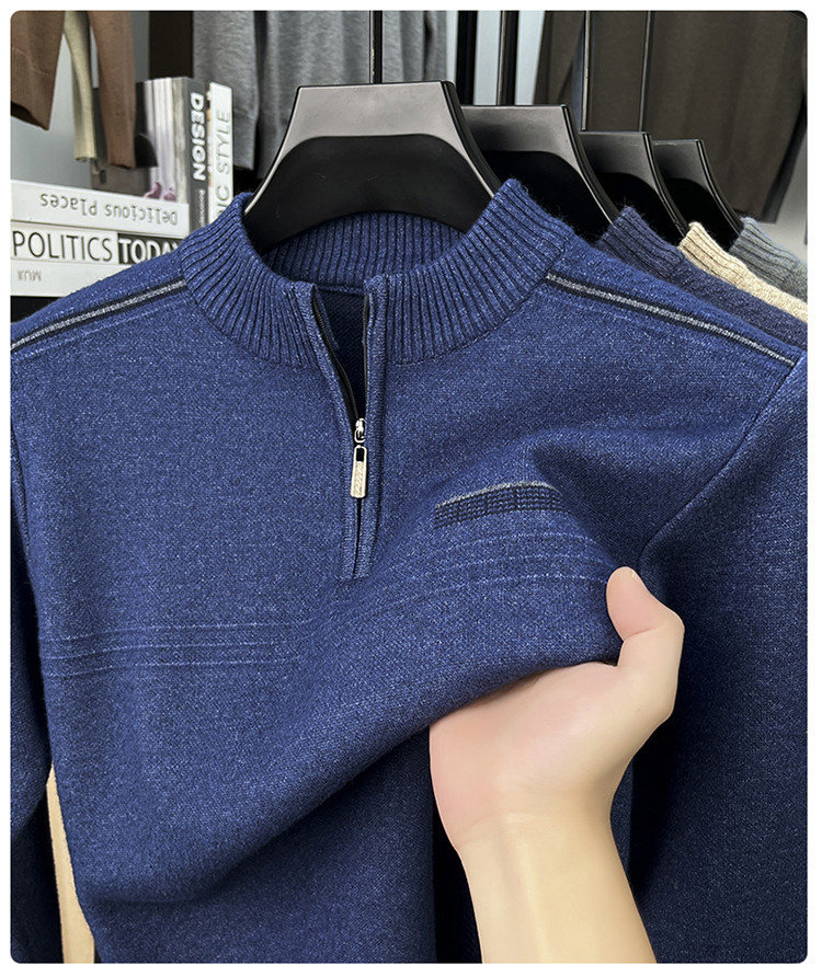 Otoño y invierno nuevo hombre medio cuello cremallera camiseta de punto de moda casual calentamiento suéter de manga larga camiseta de punto