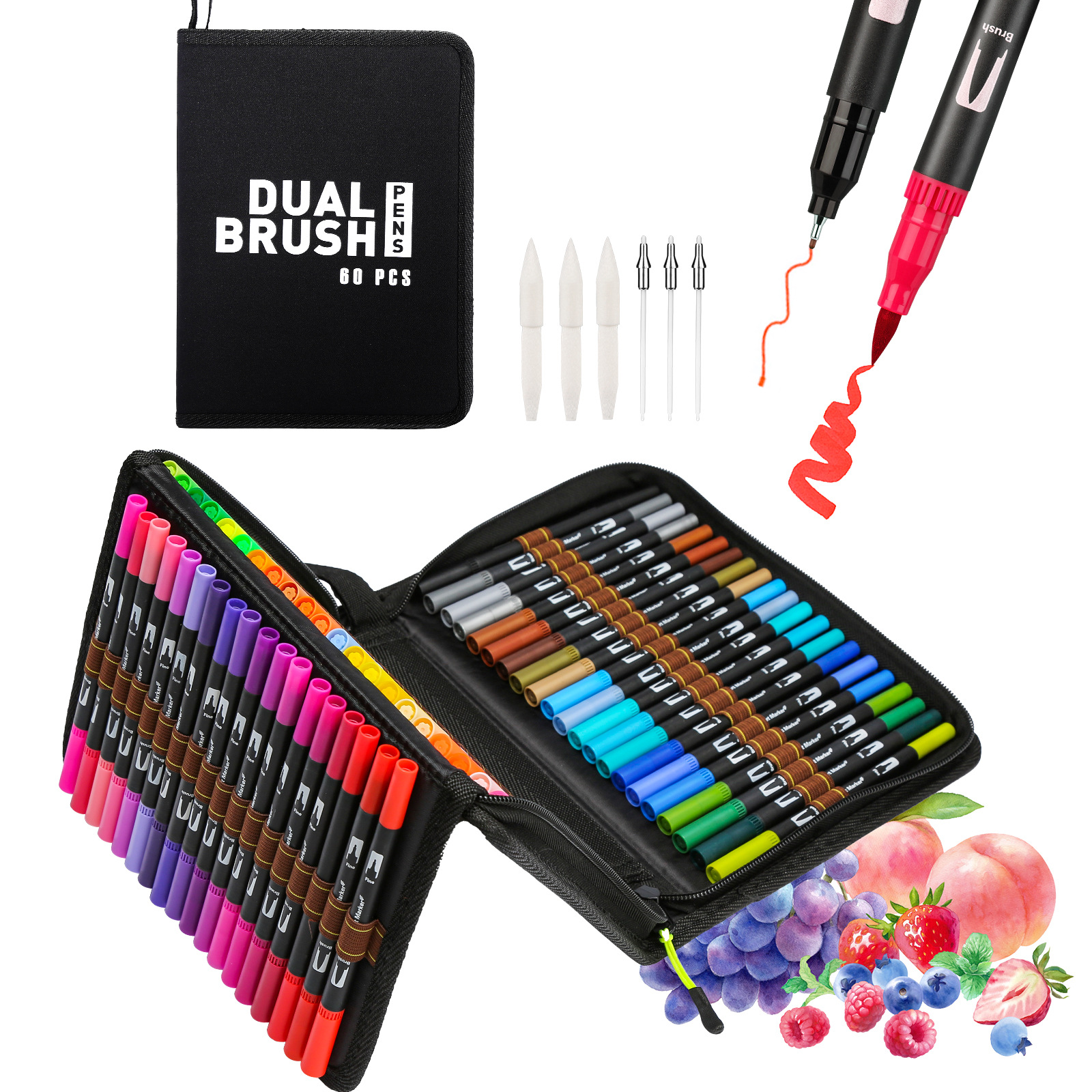 Transfronterizo Amazon juego de bolsas de tela con bolígrafo de acuarela de dos cabezas tinta a base de agua lavable para niños fabricantes de bolígrafos al por mayor