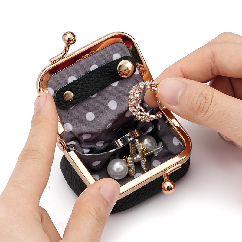 新品口金バッグゴールドダイヤモンドリングジュエリーリングゴールドネックレスイヤリングアクセサリーケース収納バッグコイン小銭入れ本革|undefined