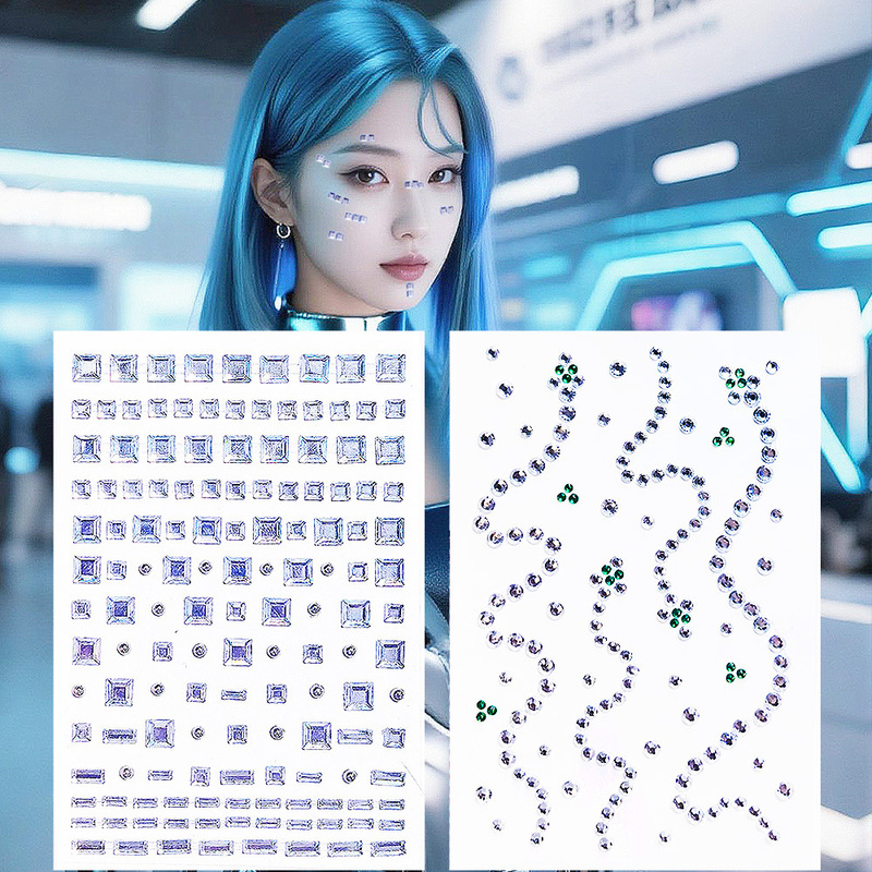 Mechanical Girl Cyberpunk Style Imitation Makeup Mirror Makeup Metal Makeup Classy Cyber DIY Creative Self-Adhesive Face Sticker