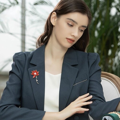 National style brooch, retro blue lotus brooch, suit coat accessories, high-end women's high-end brooch, new lotus flower for women