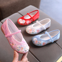 Hanfu shoes for children, Old Beijing style cloth shoes with embroidery for girls, handmade retro princess shoes, dance shoes, ethnic style
