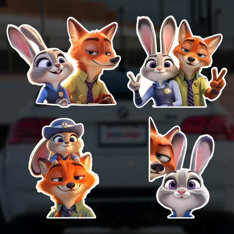Creative Cartoon Zootopia Rabbit Police Judy Car Sticker Electric Motorcycle Fox Decorative Sticker