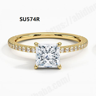 Cross-Border Hot Artificial Cultivated Diamond Ring for Women 9K10K14K18K Gold 1 Carat Real Diamond Princess Diamond Ring