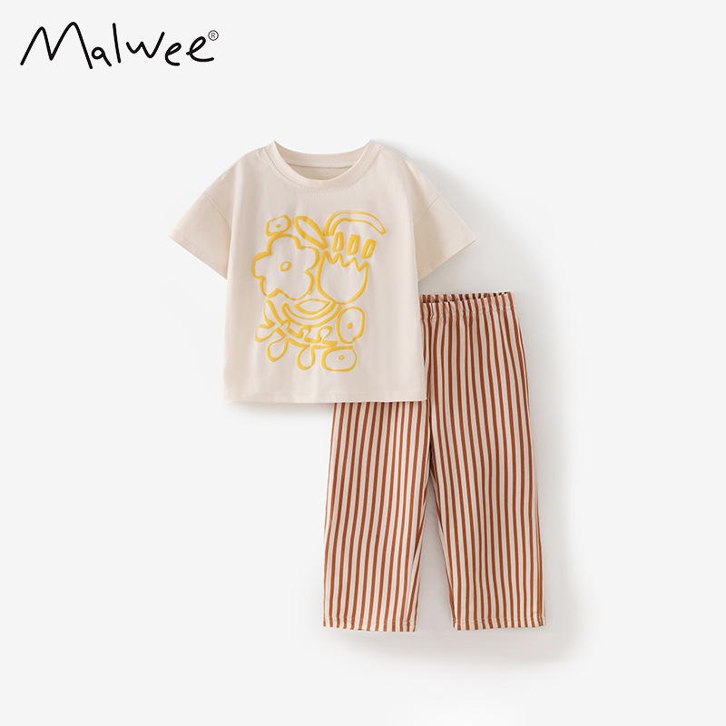 Malwee transfronterizo niñas dos piezas set de verano nuevo lindo set de niñas europeas y americanas niños de cuello redondo mangas cortas