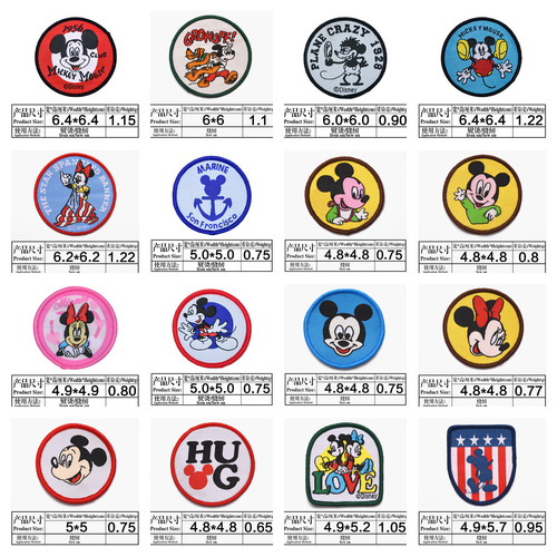 Cartoon fabric patch, round badge, clothing accessories, weaving label series badge, no backing adhesive, edge stitching, weaving tag